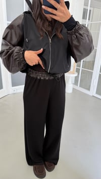 Kahve Deri Detaylı Kapüşonlu Hırka Beli Lastikli Pantolon İkili Premium Takım GAUS-02177GAUSSuitsGAUS-02177