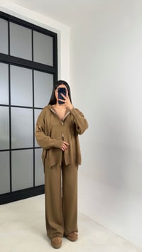 Kahve Çift Fermuarlı Kapüşonlu Hırka Beli Lastikli Pantolon İkili Triko Takım GAUS-00676GAUSSuitsGAUS-00676