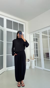 Siyah Vatkalı Bluz Beli Lastikli Cepli Şalvar Pantolon İkili Modal Takım GAUS-01868GAUSSuitsGAUS-01868