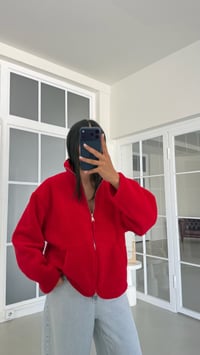 Kırmızı Fermuarlı Cepli Polar Sweatshirt GAUS-02031GAUSالسويت شيرت GAUS-02031
