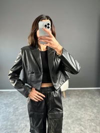 Siyah Deri Astarlı Crop Ceket GausCEKETGU002928