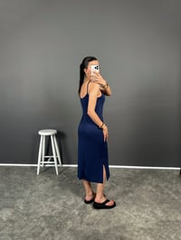 Karlee Lacivert İp Askılı Yırtmaçlı ElbiseGausELBİSEGU008202