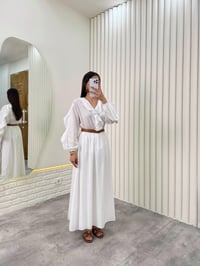 Beyaz  Önü Düğmeli Fırfırlı Üst Beli Lastikli Astarlı Etek Vual İkili Takım Gaus00321GausTAKIMGU1001741