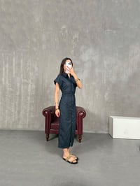 Lacivert Ön Düğmeli Beli Lastikli Denim Elbise Gaus00206GausDressesGU1001485