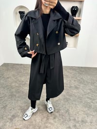 Espe Siyah Premium Astarlı İkili Sihirli TrençkotGausKABANGU0090343