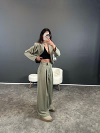 Ketrina Soft Haki Tasarım Blazer Ceket İkili TakımGausTAKIMGU004369