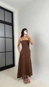 Kahve Ayarlanabilir Askılı Cepli Müslin Elbise Gaus00519GausELBİSEGU1002217