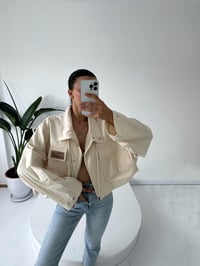 Bej Baskılı Oversize Dik Yaka Ceket GausCEKETGU001720