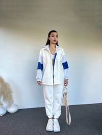 Beyaz Kapüşonlu Oversize Denim CeketGausCEKETGU00539