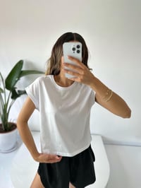 Beyaz Kol Katlamalı Basic Tshirt GausTSHIRTGU001771