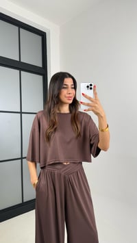 Kahve Bluz Beli Lastikli Pantolon OYS Muadil Modal Takım GAUS-0011GAUSTAKIMGAUS-0011