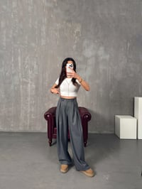 Frank Gri Önden Düğmeli Pileli Bol Poliviskon PantolonGausPANTOLONGU00904261