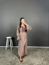 Lesdy Kahve Krinkıl Dekolteli ElbiseGausELBİSEGU008187