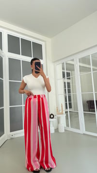 Kırmızı Beli Lastikli Şeritli Pantolon GAUS-01824GAUSPantsGAUS-01824