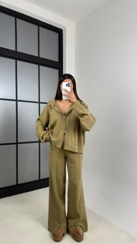 Haki Kapüşonlu Hırka Beli Lastikli Pantolon İkili Triko Takım GAUS-00564GAUSTAKIMGAUS-00564