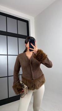 Kahve Kürk Detaylı Çıtçıt Düğmeli Hırka GAUS-01040GAUSHIRKAGAUS-01040