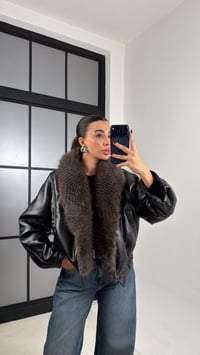 Siyah Yaka Kürk Detaylı Astarlı Bomber Deri Ceket GAUS-00666GAUSCEKETGAUS-00666