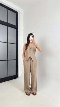 Kahve Önü Düğmeli Yelek Beli Lastikli Pantolon Gofre Takım Gaus00454GausTAKIMGU1002060