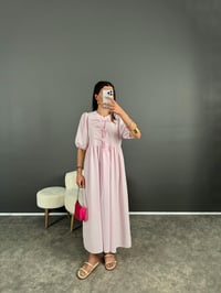 Dimitra Pembe Önden Bağlamalı Balon Kol ElbiseGausELBİSEGU008023