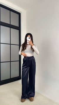 Lacivert Beli Lastikli Cepli Saten Pantolon GAUS-0090GAUSPANTOLONGAUS-0090