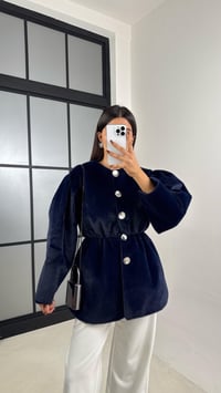 Lacivert Beli Lastikli Düğmeli Peluş Ceket GAUS-00182GAUS السترات  GAUS-00182