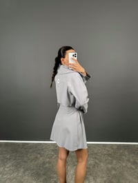 Olis Gri Düğme Detaylı İnce Denim Kumaş Ceket Etek İkili TakımGausTAKIMGU008705
