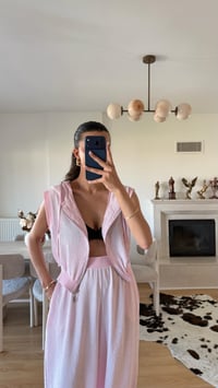 Pembe Kapüşonlu Yelek Beli Lastikli Şalvar Pantolon İkili Takım GAUS-01653GAUSSuitsGAUS-01653