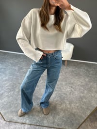 Beyaz Parlak Crop Şardonlu SweatGausTAKIMGU002847