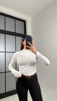 Beyaz Drape Detaylı Transparan Bluz GAUS-01005GAUSBLUZGAUS-01005