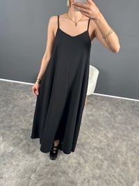 Rea Siyah İp Askılı Salaş Uzun Elbise GausELBİSEGU004715
