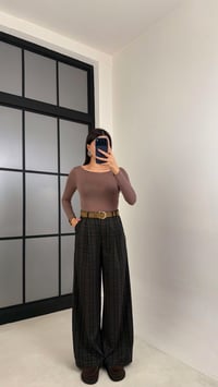 Füme Pile Detaylı Desenli Kumaş Pantolon GAUS-00911GAUSPANTOLONGAUS-00911