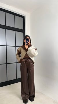 Kahve Beli Lastikli Saten Pantolon GAUS-00696GAUSPANTOLONGAUS-00696