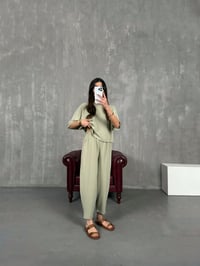 Yeşil Bisiklet Yaka Tshirt Pantolon Basic Yıkamalı Modal Takım Gaus00143GausTAKIMGU1001335