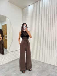 Kahve Kuşaklı Tensel Kırışık Kumaş Palazzo Pantolon Gaus00302GausPANTOLONGU1001693