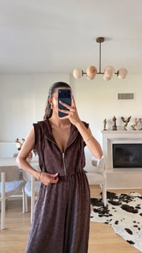 Kahve Kapüşonlu Yelek Beli Lastikli Şalvar Pantolon İkili Takım GAUS-01653GAUSSuitsGAUS-01653