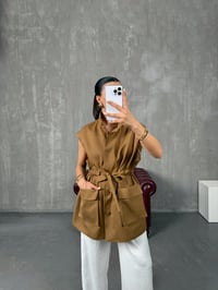 Ravi Kahve Astarlı Belden Bağlamalı Gabardin YelekGausYELEKGU100428
