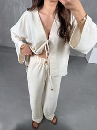 Taş Önden Bağlamalı Keten Kimono Takım Gaus00101GausTAKIMGU1001219
