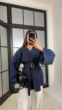 Lacivert Kemerli Denim Ceket GAUS-01198GAUSCEKETGAUS-01198