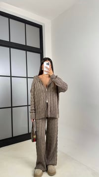Kahve Saç Örgülü Kapüşonlu Hırka Pantolon Triko Takım GAUS-00514GAUSTAKIMGAUS-00514