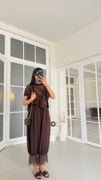 Kahve Beli Lastikli Dantel Detaylı Pinterest Şalvar GAUS-01763GAUSPANTOLONGAUS-01763