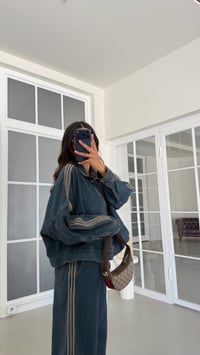 Gri Şerit Detaylı Ceket Beli Lastikli Pantolon İkili Denim Takım GAUS-02094GAUSTAKIMGAUS-02094