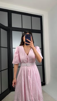 Pembe Çiçek Nakışlı Kemerli Pinterest Elbise GAUS-01342GAUSDressesGAUS-01342
