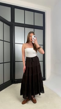 Acı Kahve Beli Lastikli Nakış Detaylı Astarlı Etek GAUS-01242GAUSETEKGAUS-01242