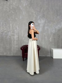 Siyah Taş Renk Bloklu Ayarlanabilir Askılı Elbise Gaus00127GausELBİSEGU1001287