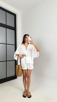 Beyaz Gömlek Hasır Kemerli Şort İkili Tencel Takım Gaus00559GausTAKIMGU1002305
