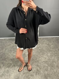 Siyah Plise Oversize Gömlek GausGÖMLEKGU007212 