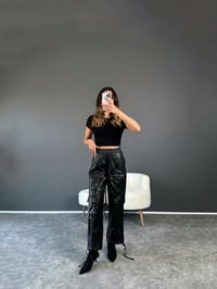 Siyah Kargo Cepli Deri PantolonGausPANTOLONGU002927