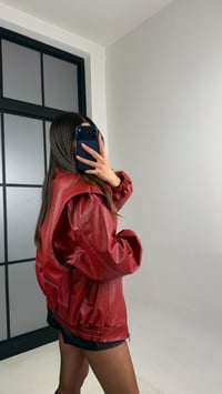 Kırmızı Dikiş Detaylı Astarlı Deri Ceket GAUS-00908GAUSCEKETGAUS-00908