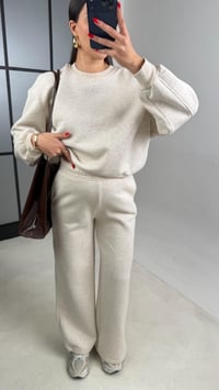 Bej Şardonlu Sweatshirt Eşofman Takım Gaus-01028GAUSTAKIMgaus-01028