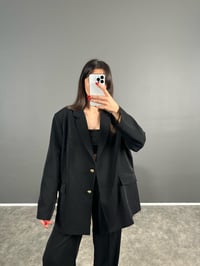 Oreo Siyah Premium Oversize Gold Düğmeli Ceket Pantolon İkili Takım GausTAKIMGU004762